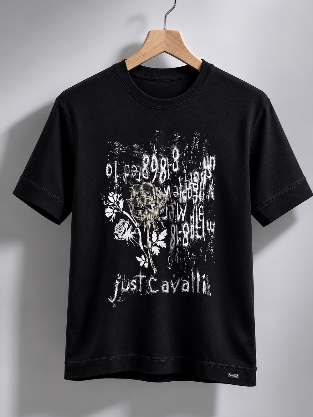 Just Cavalli Black Graphic Tee | Designer | Unisex S | Made in Italy